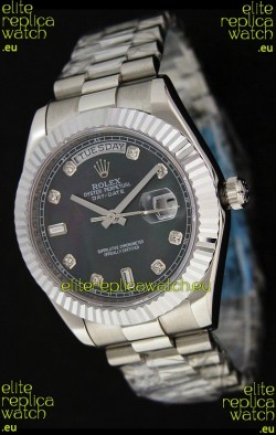 Rolex Oyster Perpetual Day Date Swiss Replica Watch in Black Mother of Pearl Dial