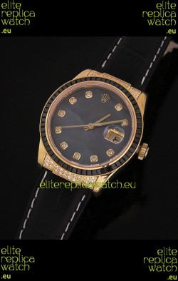 Rolex DateJust Japanese Mens Replica Yellow Gold Watch in Diamond Markers