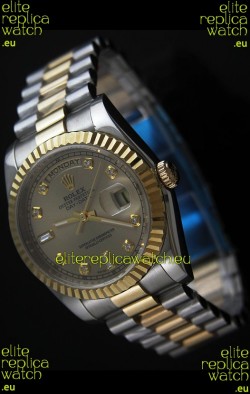 Rolex Day Date Just swiss Replica Two Tone Gold Watch in Golden Dial
