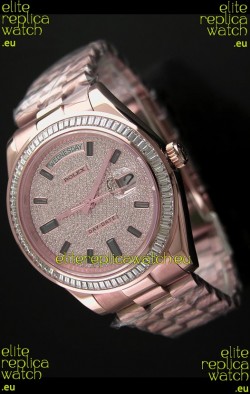 Rolex Day Date Swiss Automatic Rose Gold Watch in Diamond Bezel