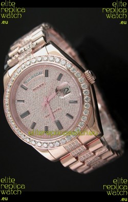 Rolex Day Date Swiss Automatic Rose Gold Watch in Ruby Stick Markers