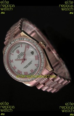 Rolex Oyster Perpetual Day Date Swiss Rose Gold Automatic Watch in Roman Markers