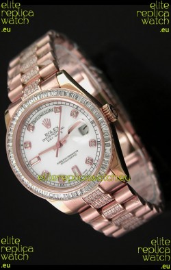 Rolex Oyster Perpetual Day Date Swiss Rose Gold Automatic Watch in Diamond Markers