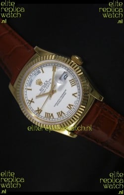 Rolex Day Date 36MM Yellow Gold Swiss Replica Watch - White Dial