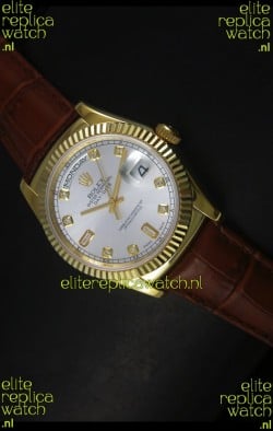 Rolex Day Date 36MM Yellow Gold Swiss Replica Watch - Silver Dial 